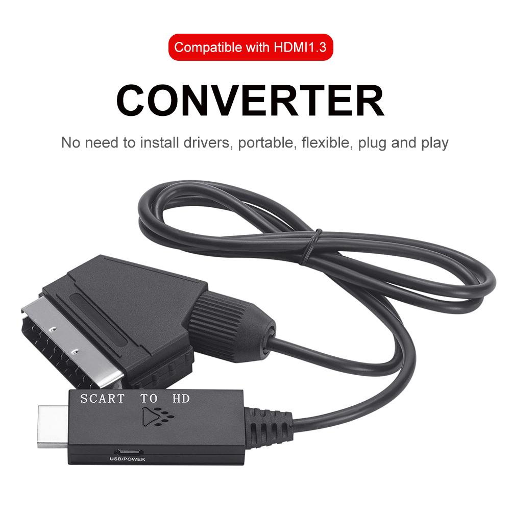 1m Switch Converter Scart To HDMI-compatible 1080P Video Converter Adapter DC 5V Micro USB Cable Accessories for Set-top Box