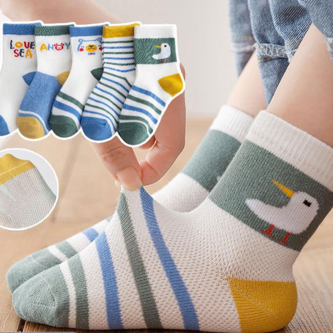 5Pairs/Lot Cute Kids Socks For Girls Boys Cotton Solid Princess Children Sock Casual Summer Mesh Thin Flower Cartoon Socks