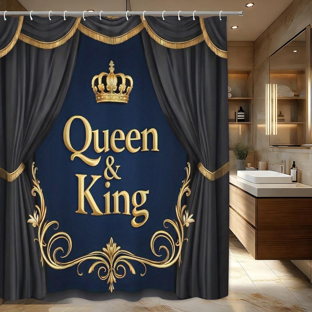 Gorgeous Crown & Royal Pattern Polyester Shower Curtain - Stylish Bathroom Decor, Classic & Elegant Bath Linen For Home