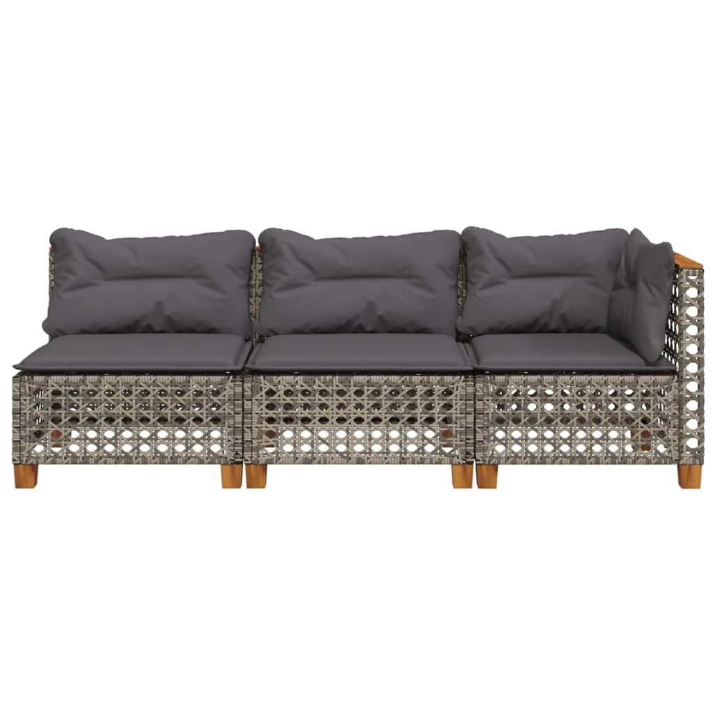 Vidaxl Divano da Giardino a 3 Posti con Cuscini, Grigio, Polyrattan
