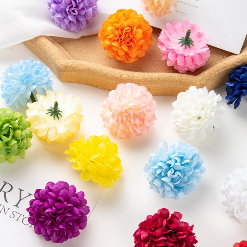 50Pcs Artificial Hydrangea Flowers for Wedding Garden Home Decor Christmas Party Diy Candy Box Scrapbook Pink Ball Chrysanthemum