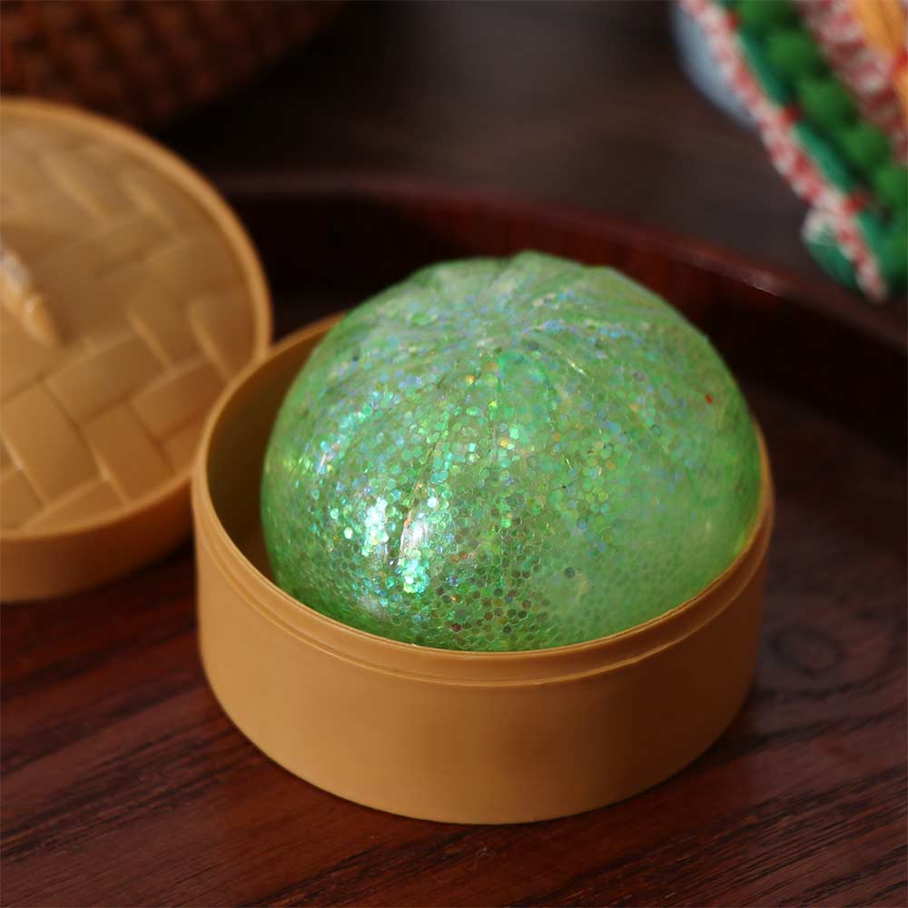 Mini Glitter Squishy Dumpling with Steamer Sensory Fidget Ball Dumpling Squishy Toys Kids Adults