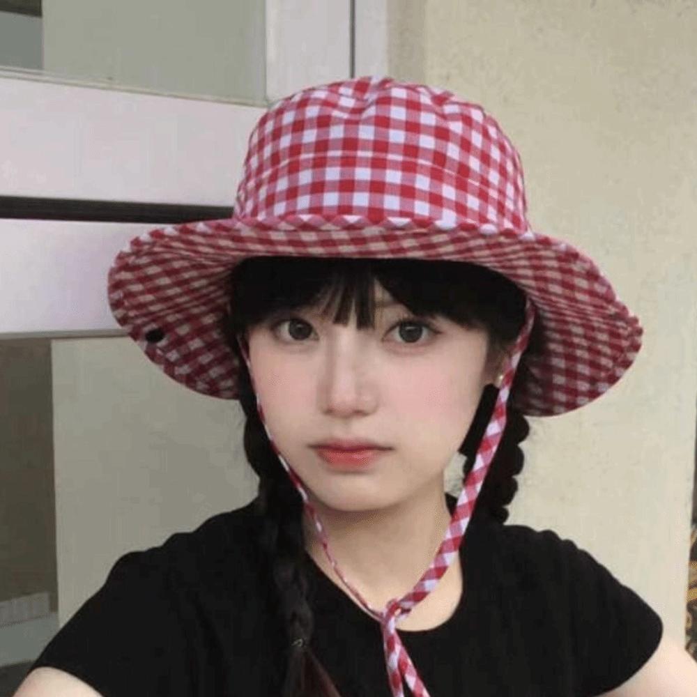 Lattice Y2k Fishmen Hat UV Protection Bucket Hat Fashion Wide Brim Sun Hat Fishing