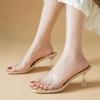 fashion Transparent Pvc High Heels Slippers Women Sexy Clear Metal Thin Heeled Sandals Woman Summer 2024 Silver Open Toe Jelly Slides