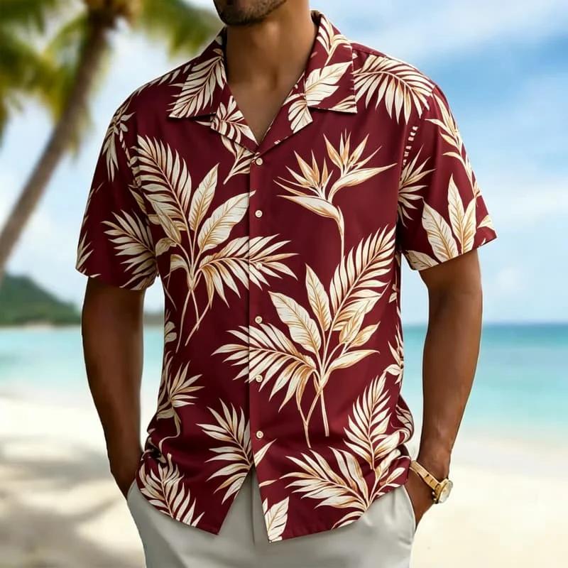 Hawaiian Floral Short-Sleeve Shirt, Ideal for Summer Beach