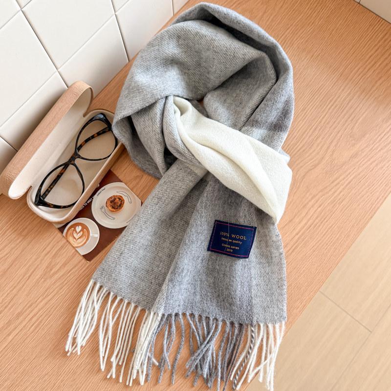 111% pure blue-gray plaid scarf for men and women, winter knitted to keep warm, high-end temperament plaid scarf
