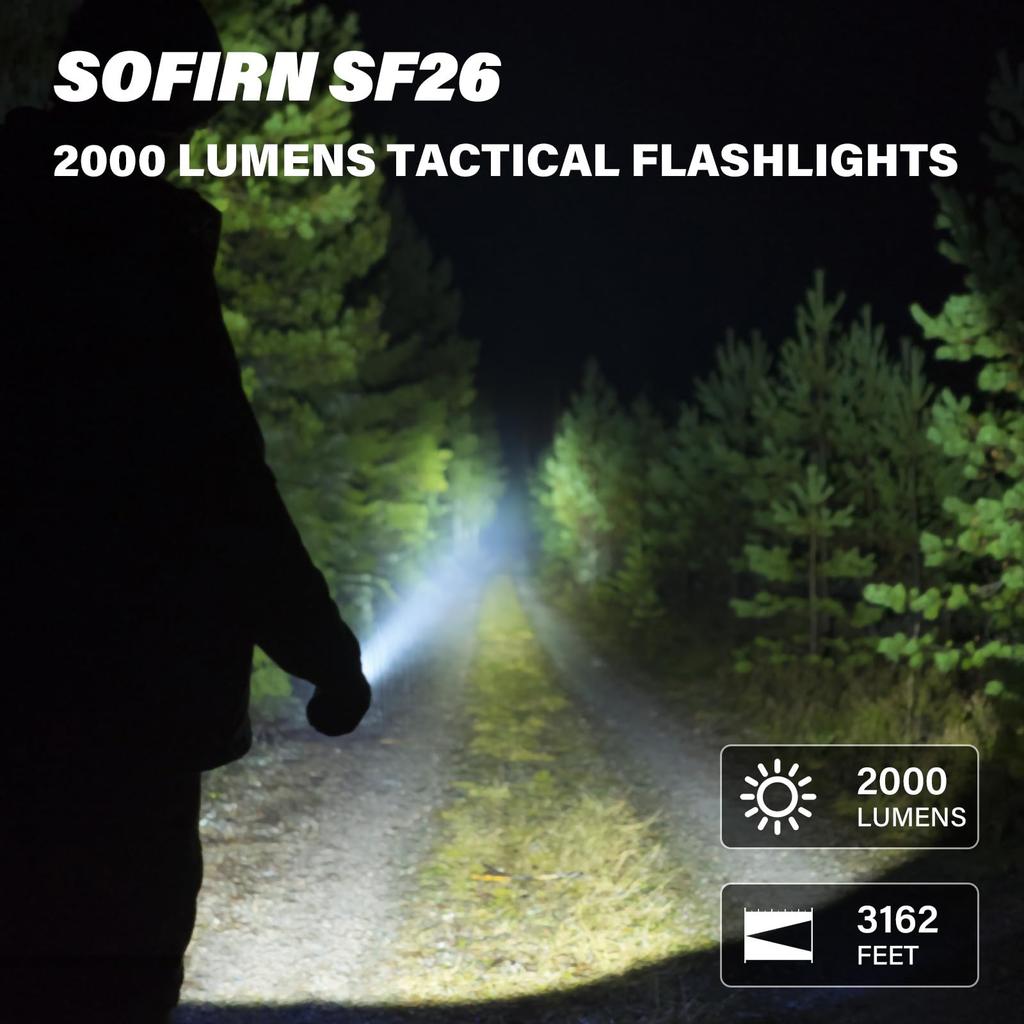 sofirn SF26 LED Handheld High 2000 5 Modes of IPX8 Ideal for Disaster Power and Also for Hiking and Camping Flashlight, Powerful, Military-Grade,