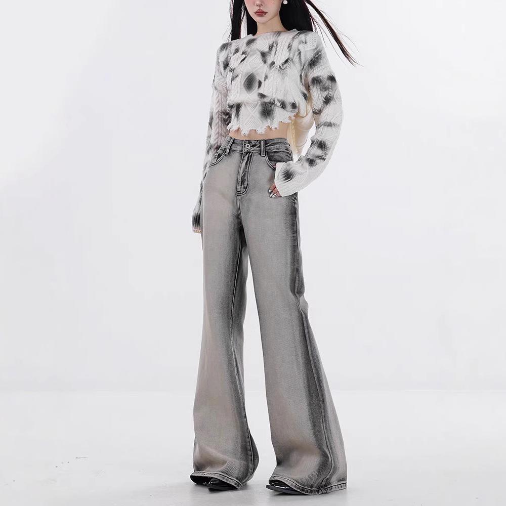 

ABWAER Washed White Micro Flare Women s Slim Fit Gradient Autumn Jeans Small