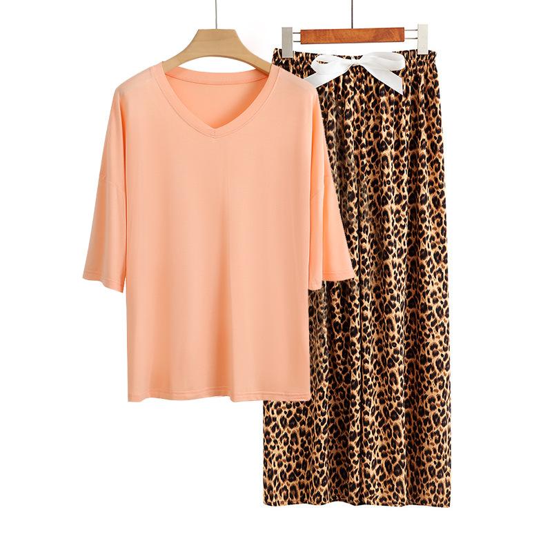 Sommer Damen Pyjama Sets Modal Kurzarm T-Shirts und Weitbein Hosen Heiß Lässig Homewear 2-teiliges Anzug Damen Nachtwäsche
