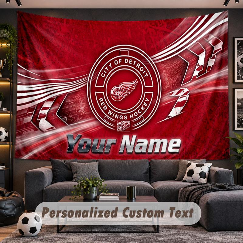 Wall Hanging Tapestry Custom NameDetroit Red Wings Pattern Personalized Printed Fabric Wall Decor