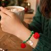Charming Christmas Stocking Stuffer Bracelets, Red Green String Bracelet, Adjustable Rope Bracelet with Holiday Party Jewelry Charm And Tinsel