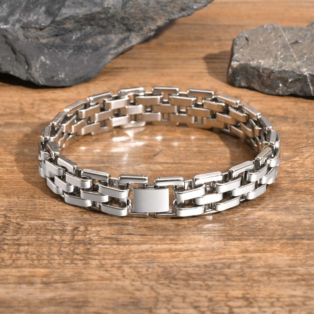 Chunky Stainless Steel Bracelets for Men,13MM Waterproof Chain Links Wristband,Trendy Punk Jewelry Gifts