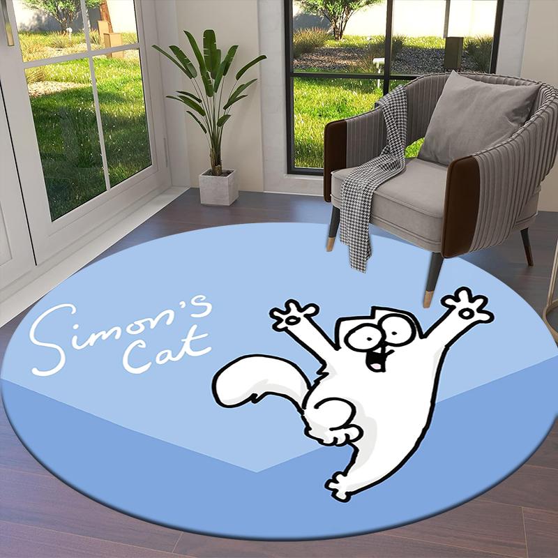 Simon'S Cat Cartoon Round Area Rug,Carpet Rug for Living Room Bedroom Sofa Playroom Decor,Non-slip Floor Mat Q0041