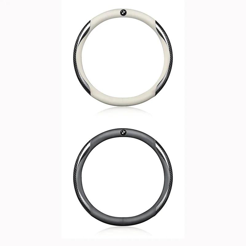 PU Leather Carbon Fiber Car Steering Wheel Cover Emblem Car Accessories For BMW 50th Kith M X1 X2 X3 X4 X5 X6 X7 E46 E90 E60 F10