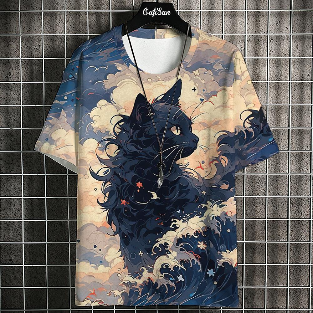 Samurai Katze T-Shirt Herren Sommer Mode Kurzarm T-Shirt Street Casual Sportbekleidung Herren Shirt