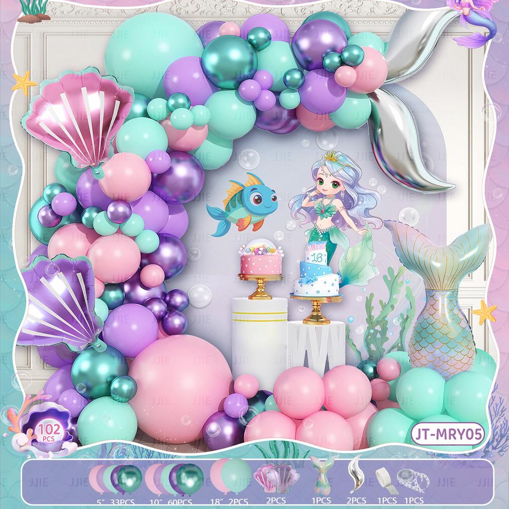 Mermaid Themed Birthday Balloon Chain Set Shell Mermaid Fish Tail Wreath Arch Party Ornament Arrangement