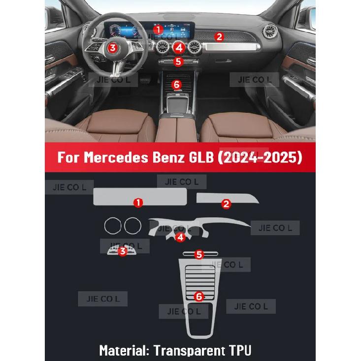 Dla Mercedes Benz GLB 2024 2025 Folia ochronna TPU na panel środkowy, deskę rozdzielczą, nawigację wnętrza samochodu