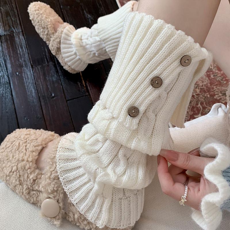 1Pair Leg Warmers for Girls Women Winter Harajuku Leg Warmers Maillard Color Knitted Long Leg Warmer Goth Lolita Button Decro