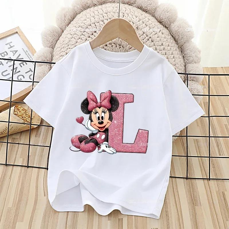 Summer Style Minnie Cute Letter-printed Children's T-shirt - Cotton Children's Clothing - Suitable for Girls' Short-sleeved Top