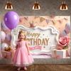 Princess Birthday Display Gift Box Design Pink Party Backdrop Royal Celebration Background Purple Balloon Birthday Decor Banner
