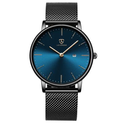Watch Simple Stylish Thin Casual Date Display Waterproof Analog Quartz Watch Mesh Band Blue Black [BEN NEVIS] Men's