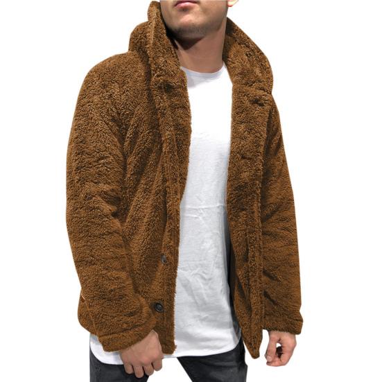 Men Coat Lapel Long Sleeve Single Breasted Outerwear Solid Color Thickened Velvet Winter Jacket Overcoat
