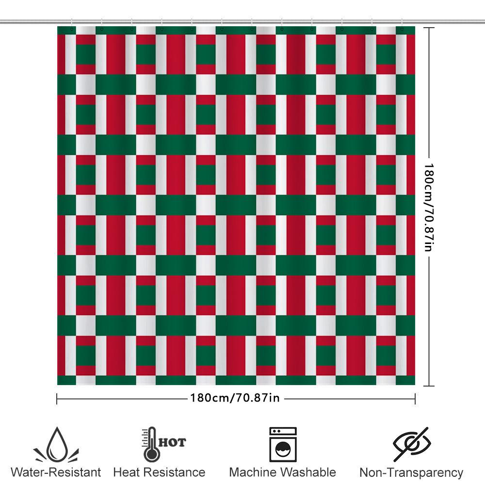 Plaid Waterproof Shower Curtain Rectangular Checkered Bath Mat Decor For Home Bathroom Decoration In Red Green Colors (White Rec