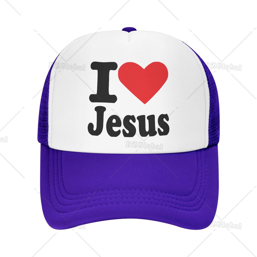 I Love Jesus Print Trucker Hat Mesh Baseball Cap Women Sun Hats Cowboy Cap Men Summer Dad Hat Black