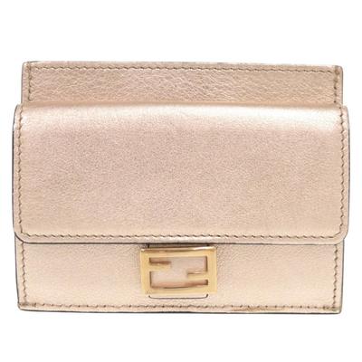 Used AUTHENTIC FENDI 8M0423 Baguette Card Case Champagne Pink Leather