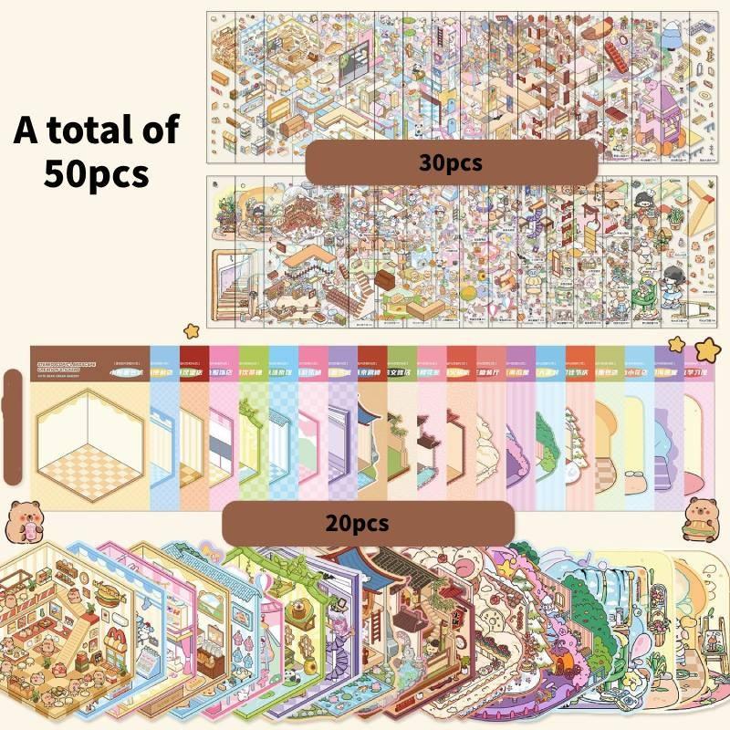 3d House Miniature Sticker Book With Pet Material For Kids Diy Craft Special Characters Included