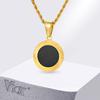 Vnox Round Black Acrylic Pendant Necklace for Men Women, Gold Color Stainless Steel Twisted Chain Necklaces, Father Jewelry Gift