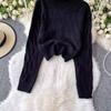 Autumn 2 Piece Set Turtleneck Sweater For Women Casual Fashion Style Chic Weave Top + High Waist Elegant Long Skirt