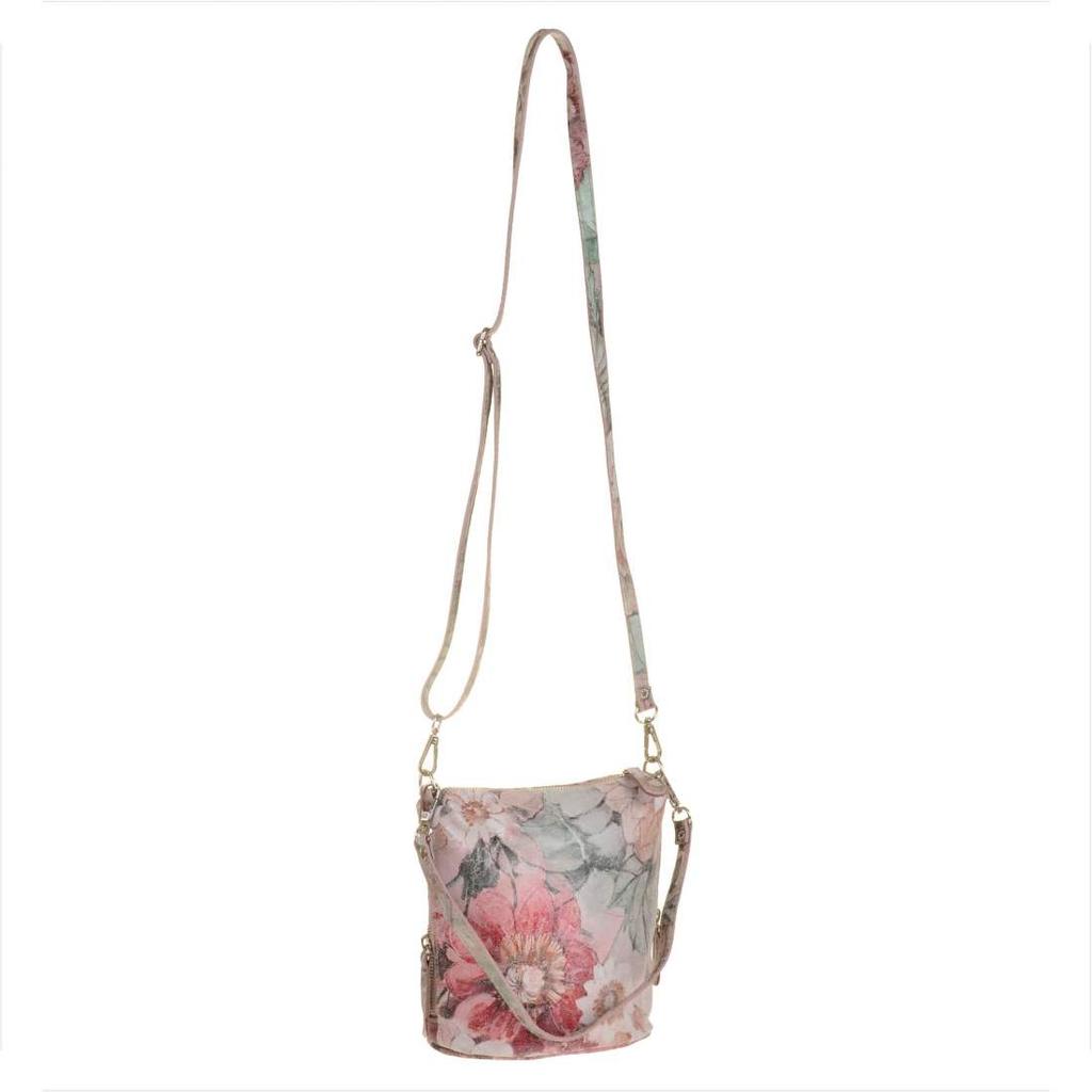 Lightweight Leather Messenger Bag with Flowers Size S