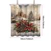 1Pc Merry Christmas Printed Waterproof Shower Curtain Partition Privacy Hanging Curtain, With 12 Hooks, Easy To Install