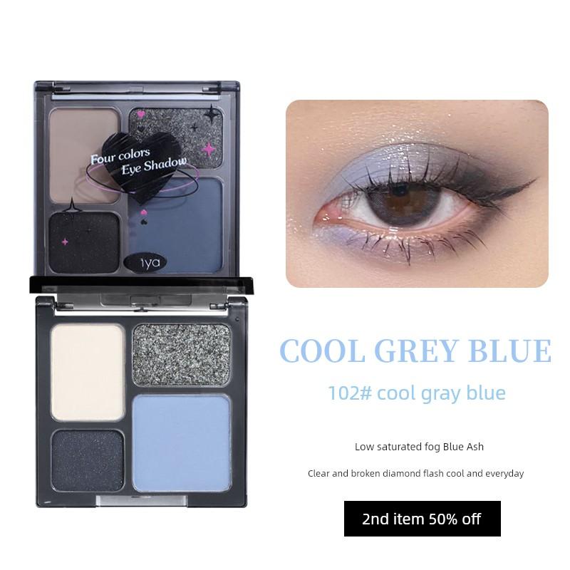 2026 New Four-Color Eyeshadow Palette Matte Pearlescent Fine Shimmer European and American Punk High-End Style Small Smoky Makeup Dark Gray Blue