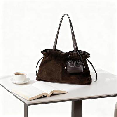 Luxury Suede Tote Bag With Mini Pouch Drawstring Design Magnetic Buckle Shoulder Bag Back Leather Surface Women Commuter Handbag