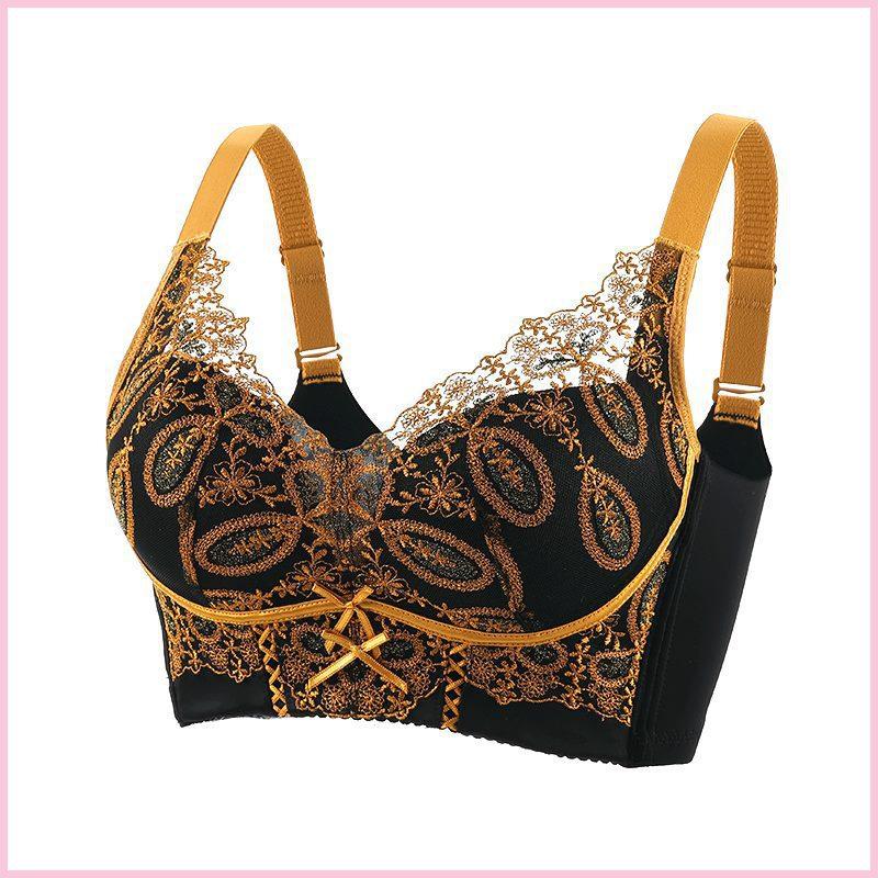 

Retro Embroidered Lace Bra for Women Adjustable Breasts Concealed Underwear Large Size Bra 40/90B чорний