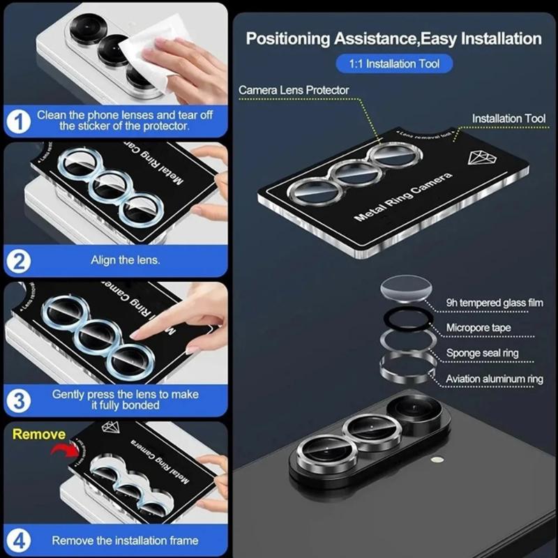 3D Legierung Metallring Gehärtetes Glas Kameraobjektiv Schutzkappe Für Samsung Galaxy Z Fold/Flip 8 7 6 5 Hinten Kratzfest Vollabdeckung