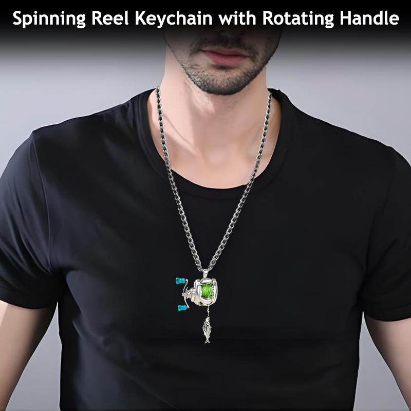 Colar Mini Molinete de Pesca, Pingente Chaveiro Molinete Giratório com Manivela, Enfeite para Mochila, Chaveiro Para Pescadores