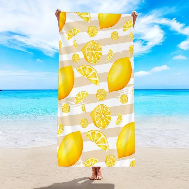 Nautical Lemon Striped Beach Towel Summer Citrus Print Quick Dry Sandproof Absorbent Towel for Beach Travel Vacation