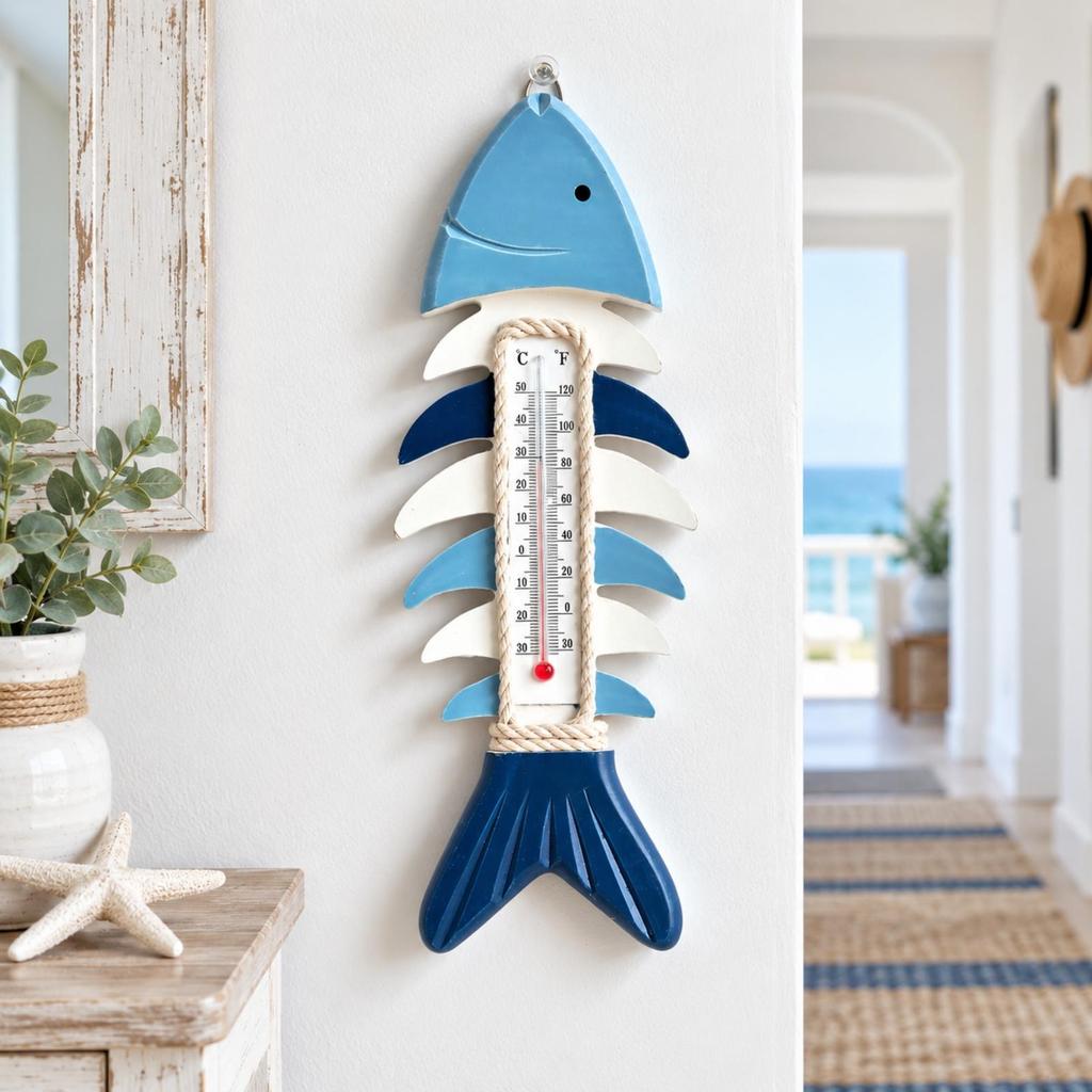Wall Thermometer Analog Nautical Fishes with Centigrade and Fahrenheit Scale Coastal for
