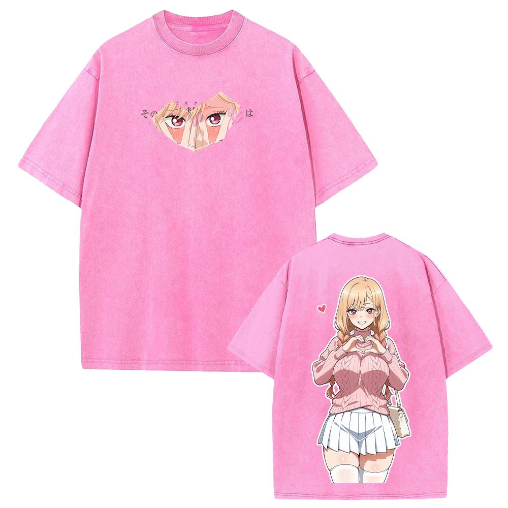 Anime My Dress-Up Darling T-shirt Marin Cute Printed Washed T Shirt Men Women Clothing Summer Short Sleeve Cotton Tees Tops
