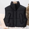 Women's Thick Warm Vest Autumn Winter Zipper Closure Loose Jacket with Pockets Windproof Stand-Up Collar Gilet for Daily Wear Dating Street Office