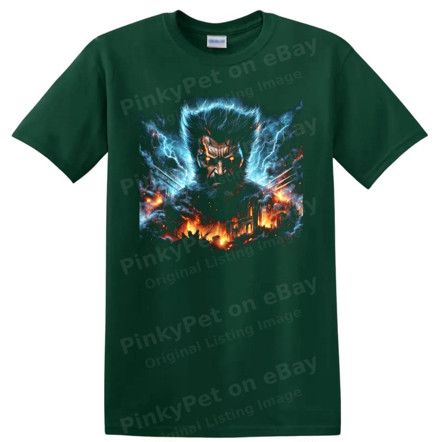 Wolverine T Shirt Storm Lightning Claws Fiery City Superhero Graphic Art Tee