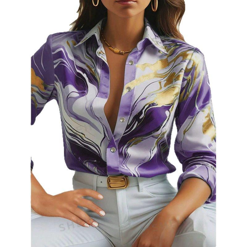2025 Women's Autumn Fashion Casual Loose Button-Down Long Sleeve Printed Shirt