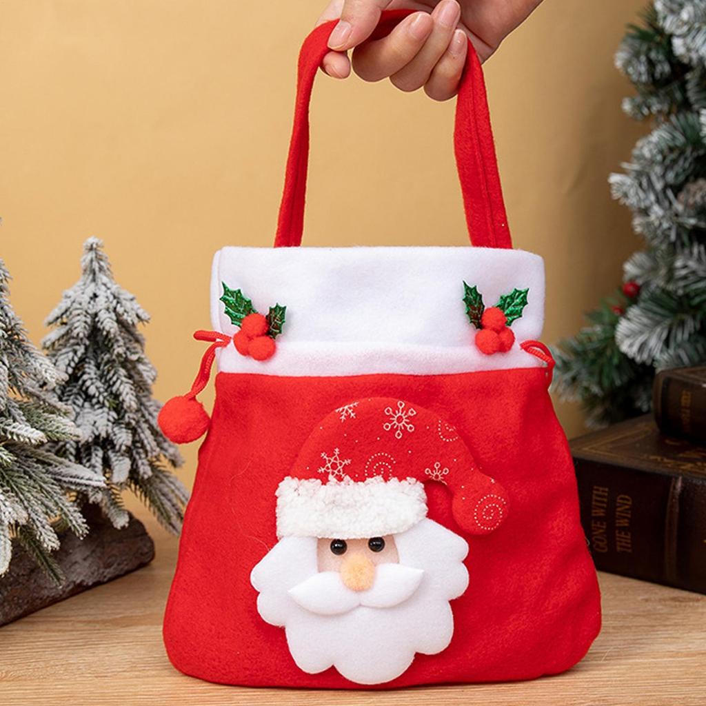Petit sac de friandises de Noël Pochette réutilisable à dessin animé Sac à cordon pour Noël Pour gelée, sucettes, chocolat, jouets pendant