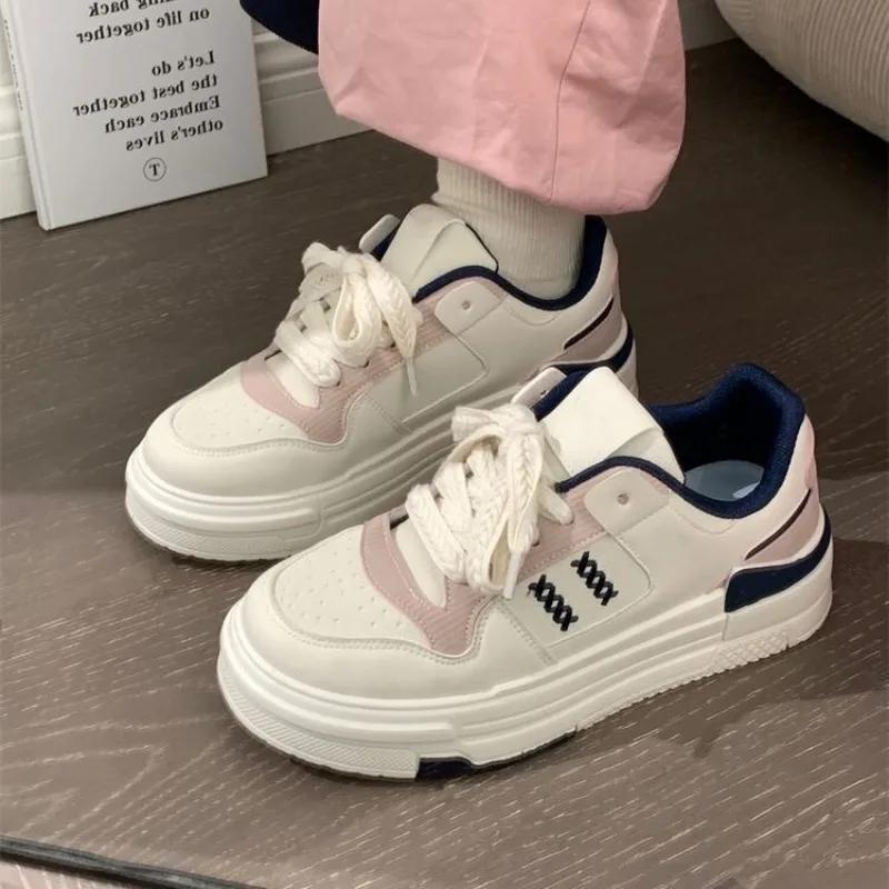 

Fashion New 2025 Spring Autumn Popular Women s Shoes Versatile Casual Soft Bottom Thick Bottom Summer Vulcanize White Shoes 40 розовый