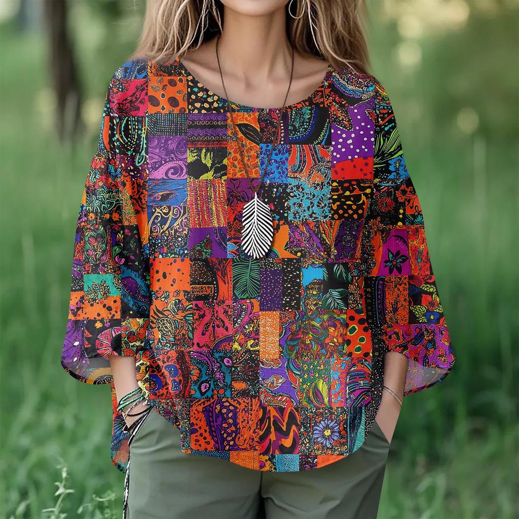 Summer Tops For Women Cute V Neck 3/4 Sleeve Blouses Floral Print Top Casual Shirts