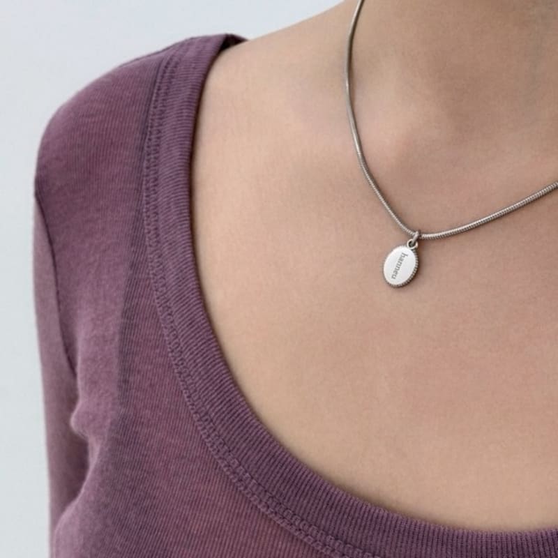 

hanneu Snake Chain Logo Pendant Necklace (Surgical Steel) free