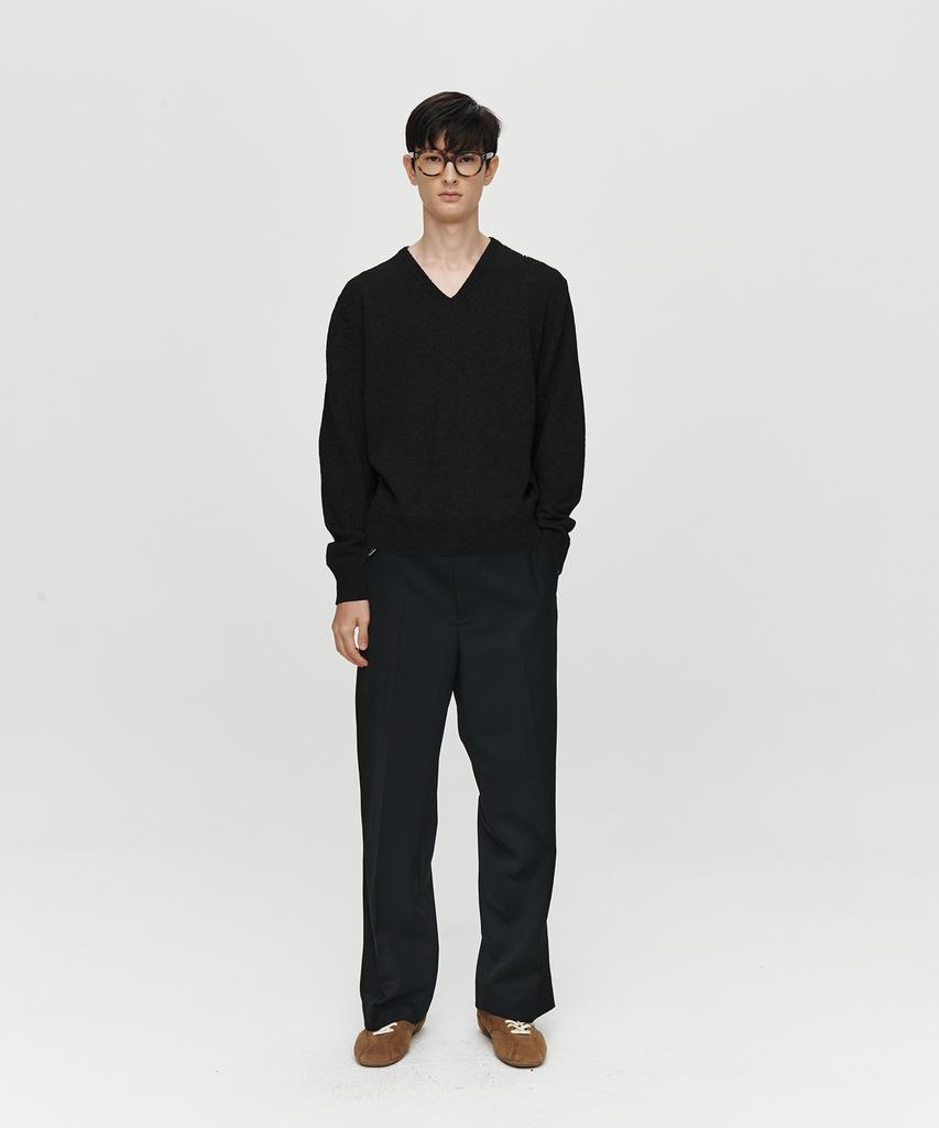 Hoite Cashmere Wool V Neck Knit (Black)